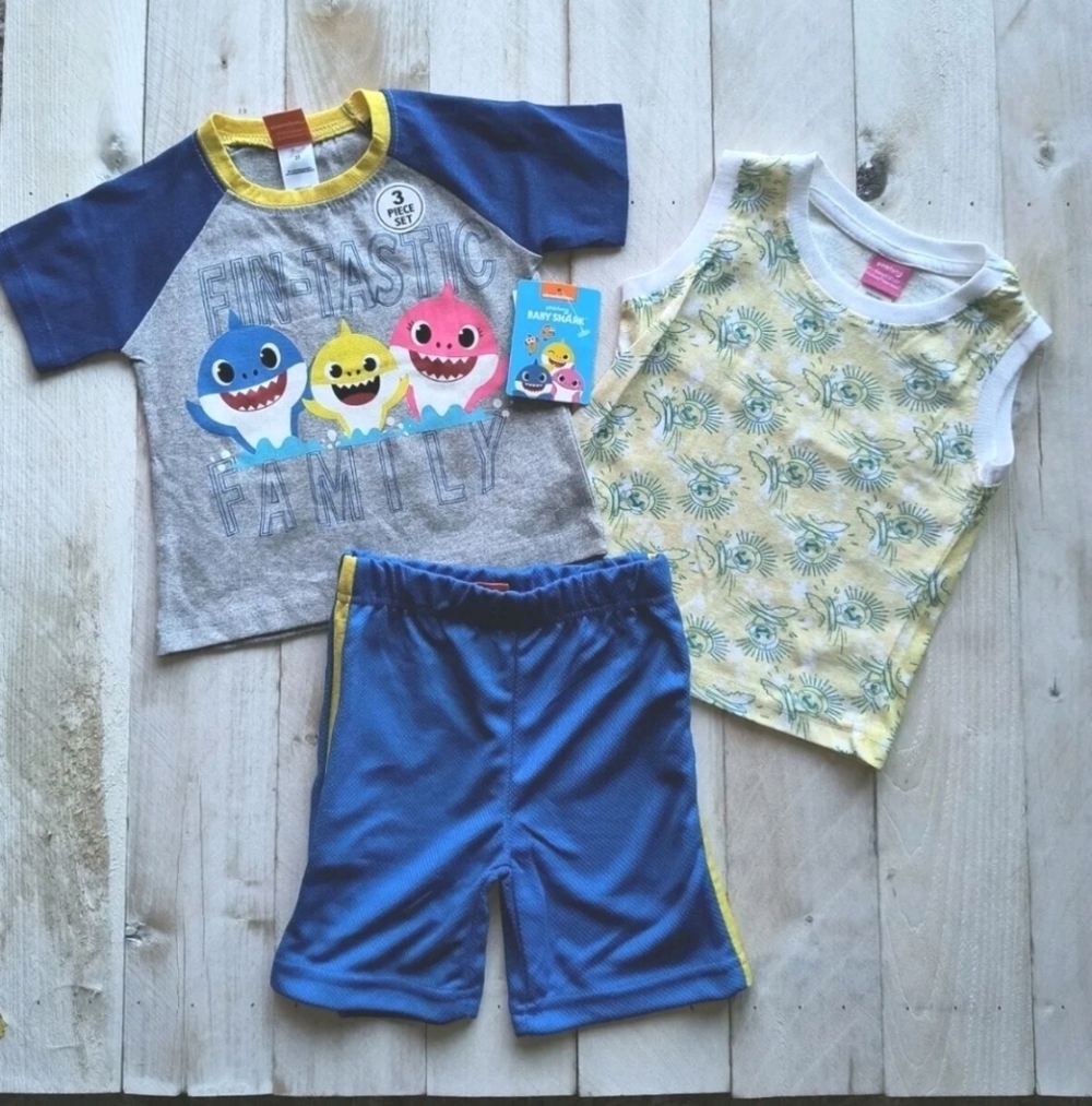 Baby Shark Family 3pc Boys Toddler Pajama Shorts Set Size 24M NWT